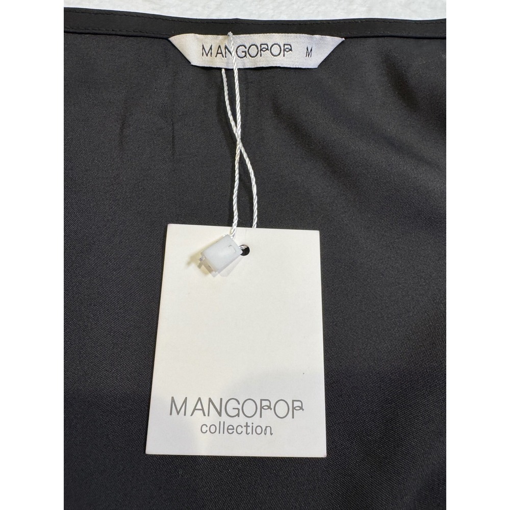 Mangopop Women Black Sleeveless V-Neck Satin Blouson Bodysuit Size Medium NWT - Picture 2 of 2
